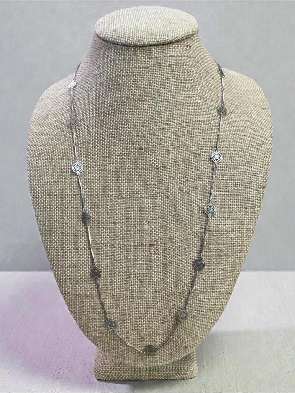 Avon Silver Filigree Station Long Necklace